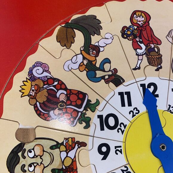 Vintage wood puzzle clock Nursery Rhyme England Condor 26 Jigsaw 12 Time - Picture 8 of 13
